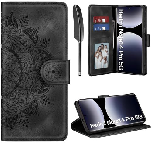 ivencase Lederhülle für Xiaomi Redmi Note 14 Pro 5G Hülle, Premium Klappbar Flip Wallet Handyhülle, [PU Leder] [Kartenfach] [Ständer] Schutzhülle Kompatibel mit Redmi Note 14 Pro 5G, Schwarz