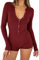 LACOZY Womens Long Sleeve Bodysuit Deep V Neck Shorts Shirts Unitard Jumpsuit 2025 One Piece Gym Yoga Romper With Button Red S