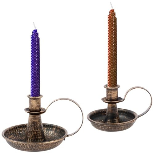 2pcs Kerzenhalter Iron Taper Kerzenständer mit gebogenem Griff Schwarzer Retro Kerzenhalter Dekorative Kerzenlichtstand Rostprofis Kerzenhalter für Startseite Hochzeit Party(Bronze)