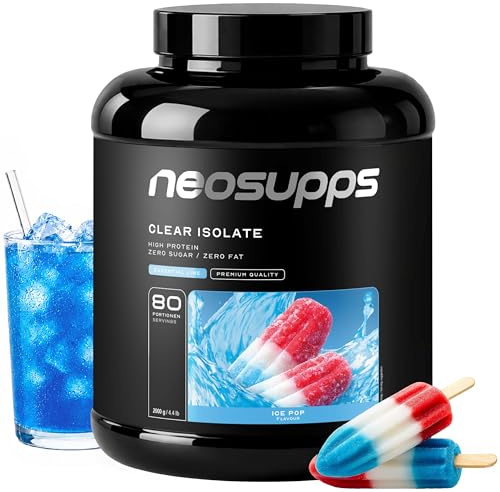 NEOSUPPS Clear Whey Isolate Ice Pop 2000g, Made in Germany, Leichtes wasserlösliches Whey Isolat Protein Pulver, Die perfekte Alternative zu Limo & Fruchtsäften, Hochwertiger Molkenprotein Isolat