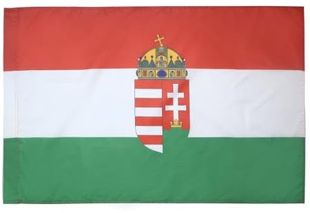 Bandera del escudo de armas de Hungría, 150 x 90 cm, pancarta húngara con manga, 100% poliéster, resistente a la decoloración, colores vivos, 3 x 5 pies