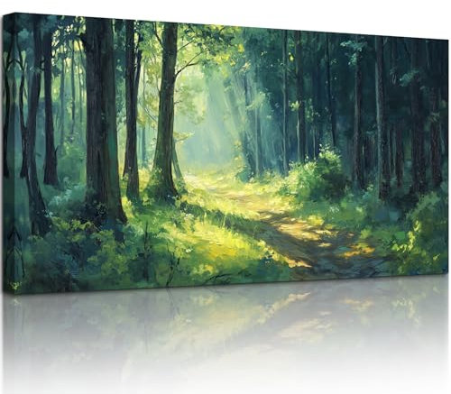 hyidecorart Tableau Decoration Murale Grand, 50x100 cm Forêt Verte Tableau Decoration Maison, Impression sur Toile Naturelle Paysage pour Salon Chambre Bureau Salle
