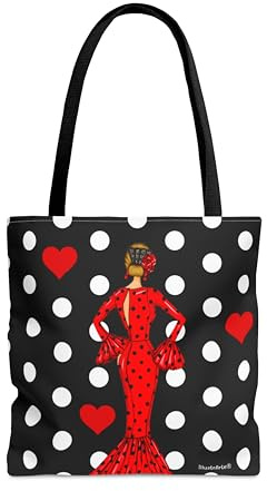 IllustrArte Tote Bag Polyester Flamenco 43 x 43 cm – Recto Verso | Sac cabas flamenco 43 x 43 cm avec anses de 60 cm, motif recto verso et espace pour cours, shopping et voyage