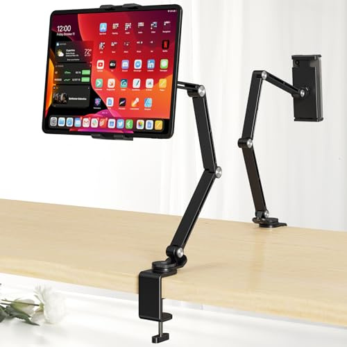 Tablet Stand Holder, Adjustable Foldable Tablet Arm iPad Desk Mount with 360°Rotate Base, Phone Holder iPad Stand for Desk and Bed, Compatible with Tablets, Phones or Other 4-15.6 Device