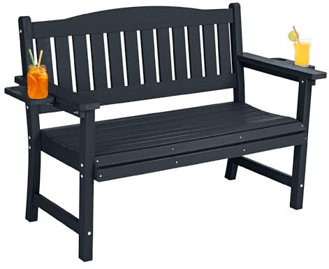 TinFrey Gartenbank Holz Wetterfeste Holzbank für 2-3 Personen, 360kg Belastbar (110cm) | Parkbank Sitzbank Balkonbank Bank aus HIPS mit Lehne für Outdoor, Terrasse, Balkon & Garten