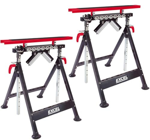 Excel Multi-Function 4 in 1 Workbench Table Trestle Roller Stand Adjustable Height Pack of 2