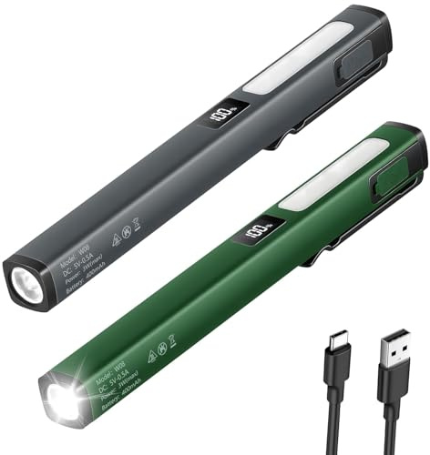 2 Stück LED Stiftlampe mit Magnet, Wiederaufladbare COB Arbeitsleuchte mit 6 Modi & Batteriestandsanzeige, Wasserdicht Tragbare Inspektionsleuchten für Camping Reparaturen Notfälle Werkstattlampe