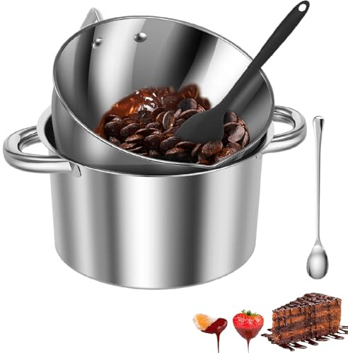 4er Set Wasserbad Schmelzschale,304 Edelstahl Schmelzschüssel mit Silikonspatel und Löffel,Kochschüssel,Fusionsschale,Schokofondue Schmelztopf,für Schokolade,Käse,Zucker,Butter,Käse,Karamell,Kerzen,2l