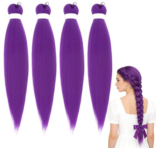 4 Stück Lila Braiding Haare, Lang Perücken, Lila Haare Zum Einflechten, Anime Cosplay Perücke für Karneval Weihnachten Party Maskenball, Zopfperücke für Damen und Herren 60cm
