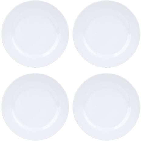 WAHEWUD 4 Uds Juego de Platos Llanos de Melamina Blancos, Vajilla Redonda para Camping, Recipientes para Comer Resistentes, Servicio de Mesa Exterior 22.5cm 9 pulgadas