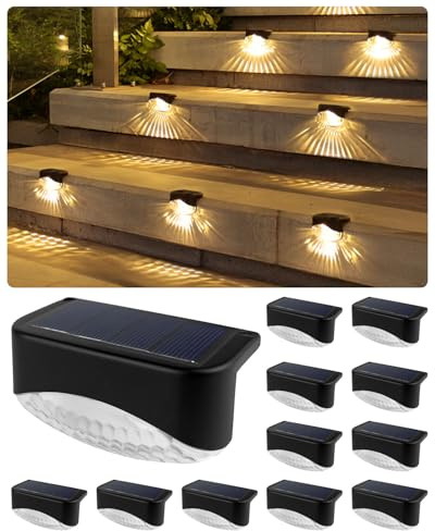 KALAHOL 12 Pack Solar Fence Lights, IP65 Waterproof LED Solar Step Lights Outdoor, Solar Lights Outdoor Garden for Stairs, Fences, Railings, Yards, Pathways and Garden Decorations (Warm White)