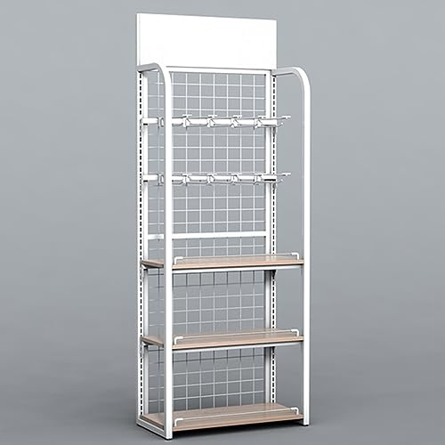 WJFTODAY Verkaufsregal, Verkaufsständer mit Snack-Organizer, Robustes Regal aus Stahl undStahl und Holz für Bäckereien, Warenträger für Kaffee, Snacks und Kartoffelchips, für Vitrinen/Verkaufsflächen