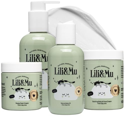 Lili&Mu - Baby Feuchtigkeitscreme + Natürliche Pflegeöl + Baby Zinkcreme + Baby Shampoo & Duschgel - Naturkosmetik Pflegelotion Kinder