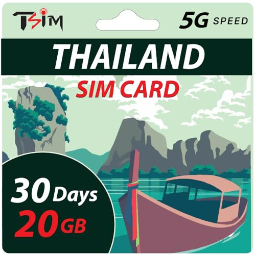 Thailand SIM-Karte 30 Tage 20GB | Highspeed-Daten | Automatische Aktivierung | Hotspot-Freigabe erlaubt | Unterstützt Google, Instagram, Whatsapp und mehr | Nur Daten, Keine Sprachdienste