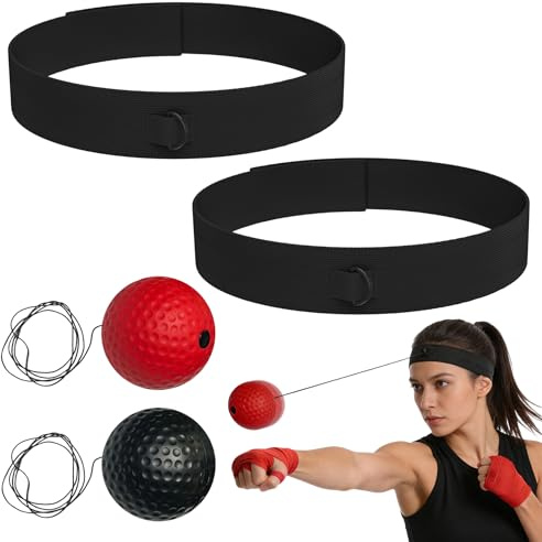 Youery Boxen Reflexball,Reflexball Trainingsset,Boxing Reflex Ball Headband | mit 2 Bällen & 2 verstellbaren Stirnbändern, Boxen Reaktionsball Set für verbesserte Hand-Auge-Koordination, Schnelligkeit