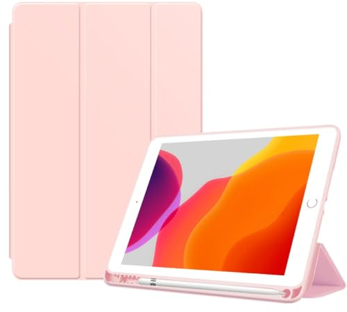 Maikavtouk Case for iPad Mini 5/ Mini 4 (7.9-Inch 2019/2015 Model),Skin-Friendly Soft Silicone Back Shell with Pencil Holder&Auto Wake Sleep,Stand Slim PU Leather Protective Cover (Pink)