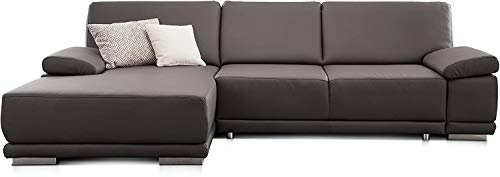 CAVADORE Schlafsofa Corianne / L-Form-Sofa mit verstellbaren Armlehnen, Bettfunktion und Longchair / 282 x 80 x 162 / Kunstleder, grau