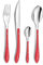 PRADEL ESSENTIEL - Ménagère 24 couverts de table pour 6 personnes - Bistro 1-2-3 - Acier inoxydable 18/0, Finition Standard - Rouge