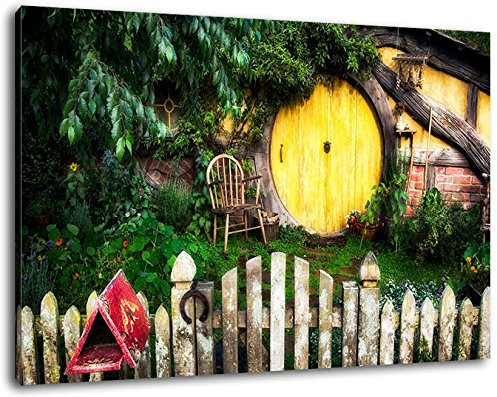 hobbithouse Format 60x40 cm Bild auf Leinwand, XXL riesige Bilder fertig gerahmt mit Keilrahmen, Kunstdruck auf Wandbild mit Rahmen