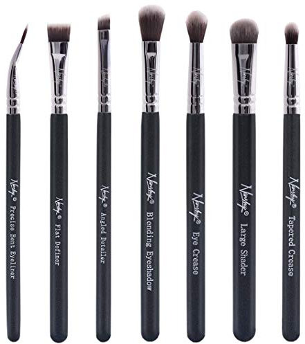 Nanshy Lot de 7 pinceaux de maquillage professionnels pour les yeux avec estompage, doublure fine, sourcils inclinés, concéléarité plate – Sans cruauté envers les animaux et végétaliens – Noir