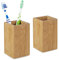 Relaxdays 2 Portacepillos Dientes, Cuadrados, Diseño Natural, Vasos Baño, Bambú Revestimiento PU, 11 x 6,5 x 6,5 cm, Natural