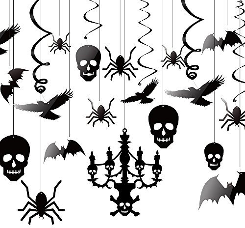 KUUQA Halloween Hängende Dekorationen Decke Dekoration der Kronleuchter Fledermaus Krähe Spinne Schädel für Haunted Haus Dekoration, Satz von 20