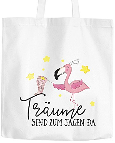 Jutebeutel Flamingo Träume sind zu jagen da Spruch Baumwolltasche Stoffbeutel Tragetasche Moonworks® weiß unisize