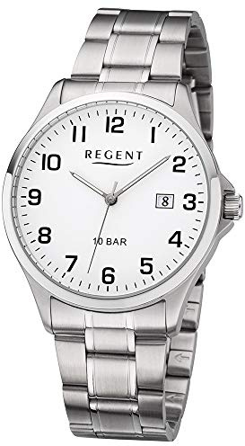 REGENT Herren-Armbanduhr Edelstahl analog Quarz Edelstahlband F-1190