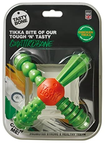 TastyBone QuattroBone Nylon Dog Chew Toy for Small Dogs (Chicken Tikka) - Indestructible for Aggressive Chewers, Everlasting Flavour, Strong Healthy Teeth, Made in the UK