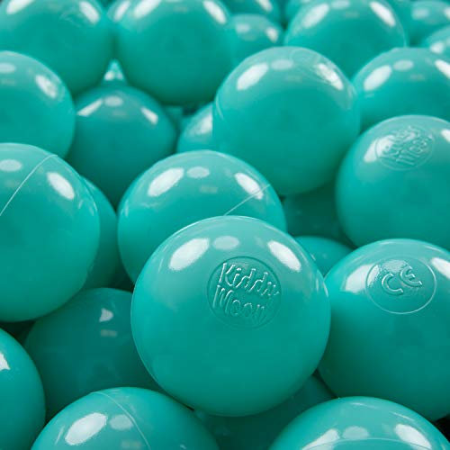 KiddyMoon 50 ∅ 7CM Palline Morbide Colorate Per Piscina Bambini Fatto In EU, Turchese Chiaro/Bianco/Trasparente/Turchese