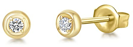 Solide 14 Karat 585 Gelb Gold Ohrstecker Ohrringe mit Echt Diamant (Karatgewicht 0.06) im Runden Brillantschliff Schmuck für Damen Mädchen - Durchmesser: 4 mm