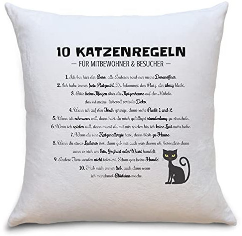 OWLBOOK Katzenregeln Flauschiges Kissen mit Katzenbild Geschenke Geschenkideen für Katzen-Liebhaber zum Geburtstag Zierkissen mit Füllung