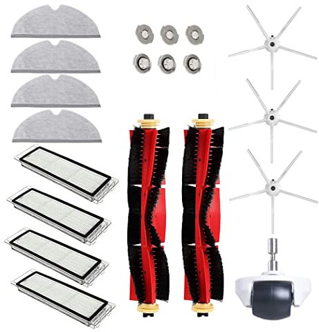 Chuancheng 20-teiliges Ersatzteile für Xiaomi Roborock S5 Max S6 S6 Pure S6 MaxV S50 S51 S55 S5 Staubsauger Zubehör, 2x Hauptbürste, 4x Filter, 4x Wischtücher, 3x Seitenbürsten, 6x Filterkern, 1x Rad