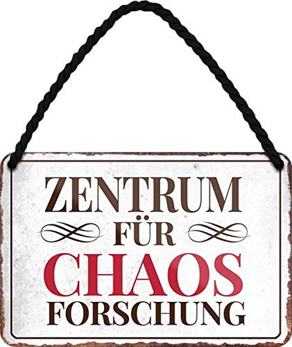 WOGEKA ART Retro Blechschild - Zentrum für Chaos Forschung - Büro - witziger Spruch Geschenk-Idee Geburtstag Weihnachten Deko 18x12 cm Vintage-Design Hänge-Schild Metall HS257