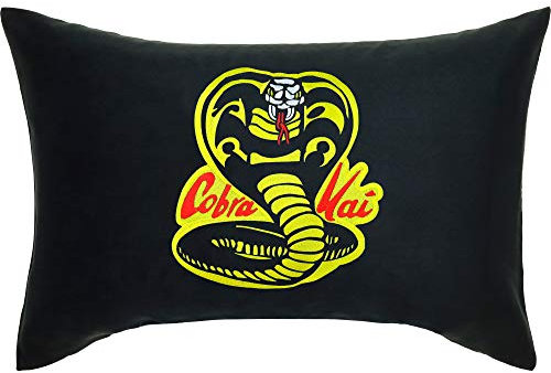 EXPRESS-STICKEREI Cobra Kai Dekokissen mit Füllung Kobra Schlange Karate Kid Serie Fanartikel Taekwondo Muay Thai Boxen Sofakissen Martial Arts Couchkissen Polsterüberzug | 40x60cm | schwarz