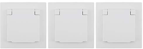 MC POWER - 3er-Pack Schutzkontakt-Steckdosen Unterputz IP44 | FLAIR | 250V~/16A, Klappdeckel, weiß, matt