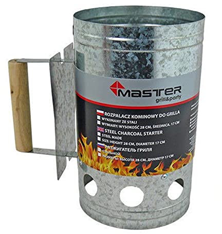 Master Grill MG120 Grillkohleanzünder aus Edelstahl Anzündkamin Holzgriff mit Hitzeschild 17cm Durchmesser