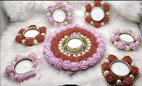 Crafting with Love - Lot de 7 bougies chauffe-plat en forme de fleur - Embellissez votre maison - 6 petites et 1 grande bougie chauffe-plat