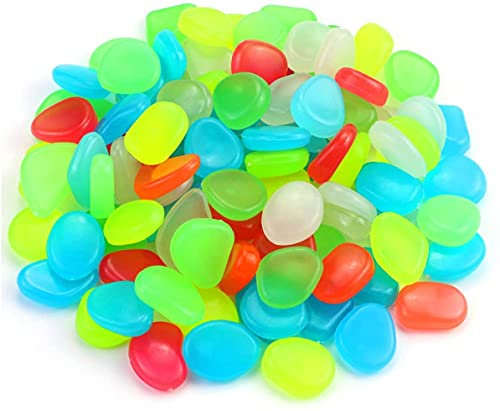 KAHEIGN 200Pcs Bunte Leuchtsteine Leuchtende Steine, Kieselsteine leuchten im Dunkeln für Gartengehweg Dekoration, Pflanzen Topf, Aquarium, Fluoreszierende Harz Steine