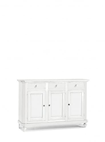 Mar.c.a. Design - Sideboard für Wohnzimmer, Pappelholz, mattweiß, elegant, Shabby Chic, Sideboard, Wohnzimmerschrank mit 3 Türen, hergestellt in Italien – Maße: 150 x 43 x 98 cm.