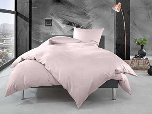 Bettwaesche-mit-Stil Mako Perkal Bettwäsche Uni einfarbig Hellrosa (Garnitur 240x220 + 2X 80x80 cm)