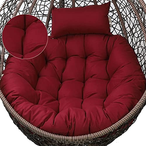 GAOXIAO Schaukel Hängekorb Rund Sitzkissen, Abnehmbares und Waschbares Dickes Hängesessel Sitzkissen, Indoor Balkon Drehsessel Rückenkissen mit Kopfstütze(Ohne Hängesessel)(Color:Weinrot)