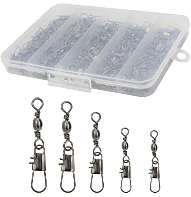 Beoccudo 210pcs Barrel Swivels with Snaps, Fishing Swivels Saltwater Freshwater Snap Connector