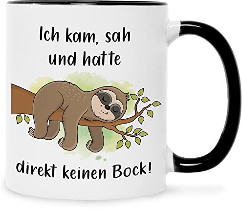 Bedruckte Tasse Mit Spruch - Ich Kam, Sah Und Hatte Direkt Keinen Bock - Lustiges Geschenk für Mama Papa - Geburtstag, Weihnachten, Valentinstag - für Sie & Ihn - Schwarz & Weiß