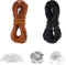VEGCOO Collier Bracelet Corde en Cuir DIY,Corde en Cuir Noir et Marron Total 10 Mètres,Largeur 2 mm,avec Bracelet Collier Mait Main Petit Fermoir