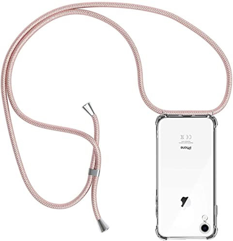 ZYIMOU für iPhone XR Hülle mit Band, Handyhülle iPhone XR Handyband Hülle mit Kette Schutzhülle Kordel zum Umhängen Transparent Weich TPU Silikon Bumper, Rosé Gold