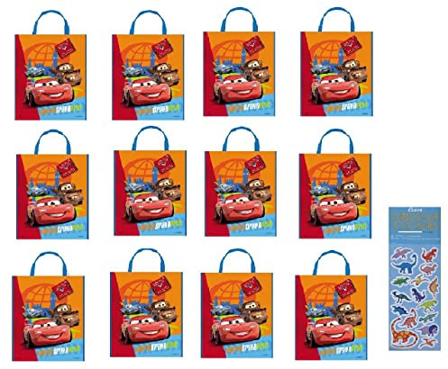 Unique Disney Cars Birthday Party Supplies Favor Bundle Pack includes Large Plastic Favor Tote Bags 13x11 - 12 Count