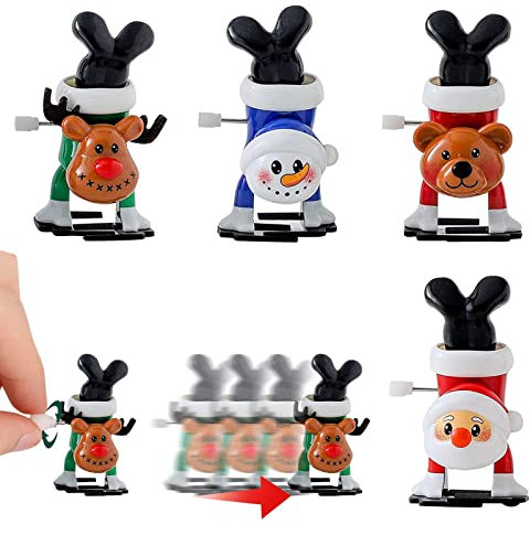 POPOYU 4 Stück Weihnachts Aufziehspielzeug Set,Uhrwerk Lauf Spring Spielzeug Kinder Weihnachtsbaum Aufziehspielzeug,Mini Weihnachten Wind-up Spielzeug für Kinder Weihnachten Deko Weihnachts Crackern