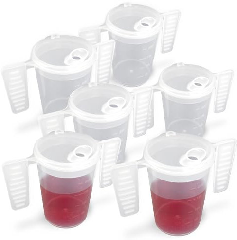 Wing Handled Beaker with Feeding Lid - Pack of 6 | Adult Beakers for Elderly Dementia Cup Adult Feeding Cup for Elderly Two Handled Feeding Cup Large Spouted Feeding Lid