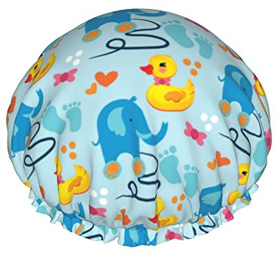 Enten-Duschhaube, wiederverwendbare Duschhauben für Frauen, langes Haar, doppellagig, wasserdicht, Bade-Duschhaube, Haarschutz, elastisches Band für Kinder, Mädchen, Männer (Ente), 4,3 x 10,6 Zoll